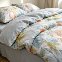 Parure de lit imprimée feuilles botaniques, en microfibre douce et respirante, respectueuse de la peau, housse de couette, drap et taie d'oreiller