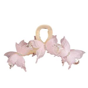 Nuova Molletta per Capelli da Donna con Perle e Farfalle, Fermaglio a Squalo Super Fata con Rete e Nastro, 10.5x5cm, per Acconciature - Product Image 5