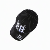 Gorra de Béisbol Negra Personalizada, Sarga de Algodón, 6 Paneles, Costuras Blancas en Contraste, Bordado, Correa Ajustable, Unisex, Deportiva, OEM, ODM