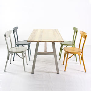 Çelik çerçeve masif ahşap masa üstü yemek odası Cafe masaları ve sandalyeler - Product Image 6