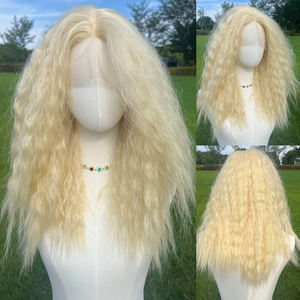Femme Blonde Moelleux Dentelle <span class=keywords><strong>Cheveux</strong></span> Simulation Naturel Européen Américain Vent Explosion Perruque 20 pouces Haute Température Soie SM9177 - Product Image 6