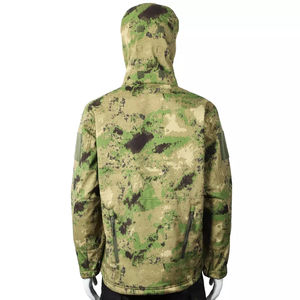 Jaket Kulit Hiu Berkerudung dengan Lapisan Fleece Termal, Pola Blur Hijau Daun, Pakaian Luar untuk Berburu - Product Image 3