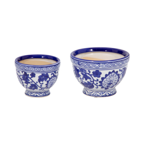 Pots à fleurs Chinoiserie en grès céramique, design floral, pour intérieur et extérieur - Product Image 1