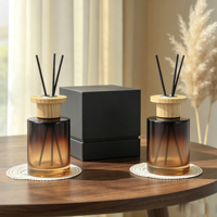 Bouteille diffuseur de parfum en verre ambré mat givré de luxe avec bouchon en bois, cylindre vide pour huiles essentielles et arômes, 50-180 ml
