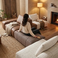 Canapé sectionnel minimaliste trois places en cuir véritable et éponge écologique, avec structure durable en acier inoxydable haute densité