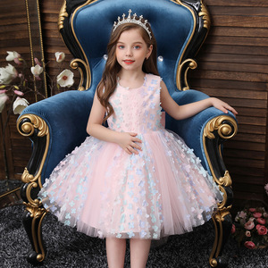 Childrens Ball Gown Tutu Dress Pink 3D Floral Sleeveless Scoop Neck For Flower Girls Party Wear - Product Image 2