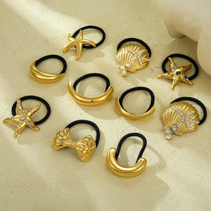 Rarely-seen stainless steel shell sea <b>star</b> headpiece in an arc shape, with 18k gold hair string and metal hair band <b>headband</b> - Product Image 1