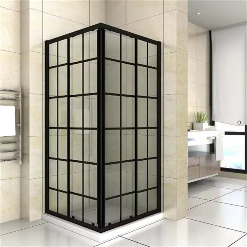 Oumeiga 36 in. W x 72 in. H Double Sliding Framed Corner Shower Enclosure in Matte Black Finish with Clear Glass