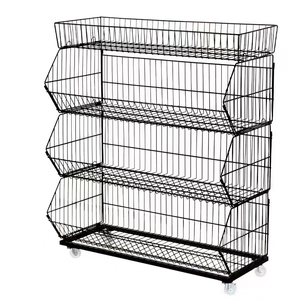 Présentoir multi-niveaux électroplaqué inclinable avec roulettes pour supermarchés, idéal pour la présentation de <span class=keywords><strong>fruits</strong></span> <span class=keywords><strong>et</strong></span> légumes - Product Image 1