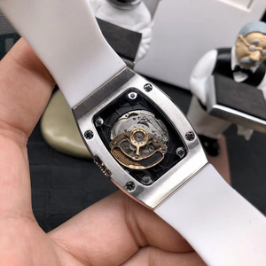 2026 Luxury Tonneau Skeleton Mechanical <b>Watch</b> Full Pink Diamond Bezel Unique Dial White <b>Rubber</b> Strap Men's Sport Wristwatch - Product Image 6