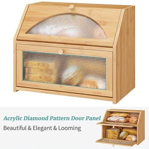 Boîte à pain en bambou avec porte en verre, armoire de rangement de cuisine en bois massif pour le pain et les aliments, utilisation sur comptoir - Product Image 4