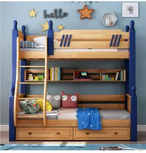 Litera de madera de diseño moderno para niños, cama con almacenamiento y escalera, Económica