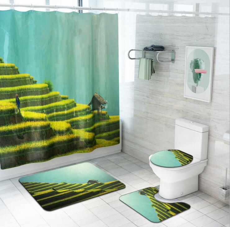 Новые 4 шт. полиэфирная занавеска для душа водонепроницаемый ванной коврик набор унитаза крышка на коврике арабских цифр стопы тормозных колодок для домашнего декора ванной