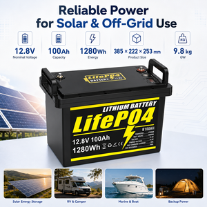 JFT QG-B100AH-2 12.8V 100Ah Baterai Surya LiFePO4 1280Wh 40A Pengisian Cepat BMS Terintegrasi 6000 Siklus untuk Daya Tahan Lama - Product Image 1