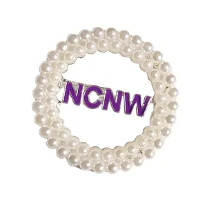 Latest circular Purple NCNW brooch Pearl Lapel Pins