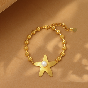 Fashion <b>Beaded</b> <b>Bracelet</b> <b>Gold</b> Plated 316L Stainless Steel Star Charm With Pearl Pendant - Product Image 3