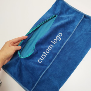 Custom logo Microfiber Polyester Polyamide Athletic Sports Embroidery Fitness <strong>GymTowel</strong> with Zipper Pocket - Product Image 5