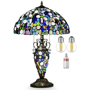 Tiffany Style Tisch lampe, Glasmalerei Lampe mit natürlicher Schale und Amethyst,16 "Vintage Mutter-Tochter Vase Lese lampe, Tiff