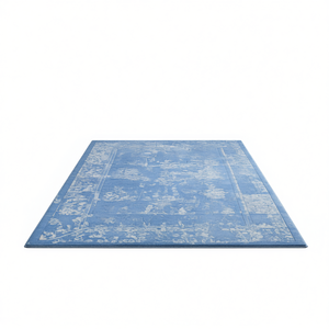 Alfombra Rectangular Azul Crema con Medallón, 8x10, de Pelo Corto, Antideslizante, Apta para Niños y Mascotas, Estilo Clásico para Sala de Estar, Tejido Plano de Poliéster - Product Image 1