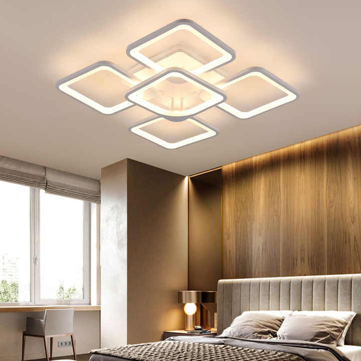 Fashion Classic White Multi Head square Bedroom LED Ceiling Light Smart square Simple Living Room Led Ceiling Lamp