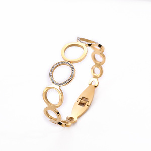 Mode féminine Vintage Titane Circulaire Connexion Acier Creux Diamant Rond <span class=keywords><strong>Couple</strong></span> Chaîne Bracelet - Product Image 1