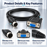 Cable de Comunicación Industrial HMI PLC MD8 Mini DIN de 8 Pines Macho a DB9 Hembra RS232, Conector Serial Personalizado MD8 a DB9