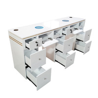 Table de manucure en marbre pour 2 personnes, table de salon de manucure double avec aspiration