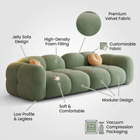 Modernes Modulares Wohnzimmer-Samtsofa mit Edelstahlbeinen, Schaumstoffgefüllt, Geradliniges Design, Vakuumversiegelte Verpackung