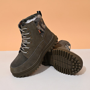 Men's Snow Boots Thickened <b>Wool</b> Fur Mid-Top Non-Slip Outdoor Winter Shoes Brown Slip-On Solid Color - Product Image 2