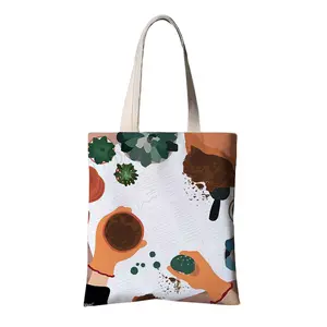Großhandel Hochwertige bedruckte umwelt freundliche recyceln farbige Zeichnung Tote Shopping Wieder verwendbare Frauen Leinwand Baumwoll tasche