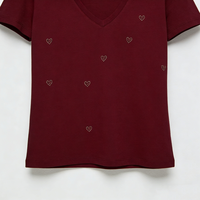 T-shirts pour femmes avec strass, impression de logo personnalisé, col en V, manches courtes, pour un usage quotidien décontracté et élégant
