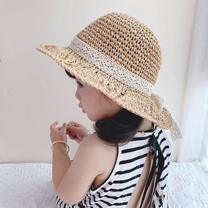 Sombrero de Paja Plegable de Verano para Niñas, Bebés y Niños Pequeños, con Lazo de Encaje, para la Playa o Viajes - Product Image 2