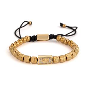 Bracciale con Corona Dorata e Perline di Strass, Nuovo Design 2026, Regolabile con Cordoncino, per Uomo e Donna, Accessorio Gioiello Quotidiano - Product Image 1