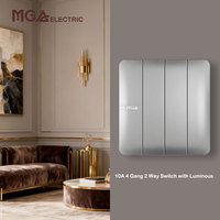 Interrupteur mural MGA ultra fin 10A 4 gangues 2 voies 250V noir PC pour hôtel, bureau, Dubaï, interrupteurs électriques modernes