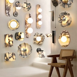 Lámpara de pared Wabi Journey, mármol natural, luz ambiental minimalista vintage para dormitorio, balcón, escalera - Product Image 1