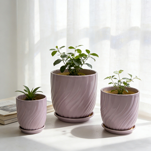 Pots à succulentes ronds modernes de 6 pouces en céramique <span class=keywords><strong>rose</strong></span> émaillée écologique avec soucoupe pour centres commerciaux intérieurs - Product Image 2