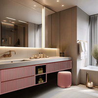Meuble de salle de bain de luxe de style italien avec lavabo intégré en pierre massif sans joint et ensemble de salle de bain en bois pour le lavage et l'entretien personnel
