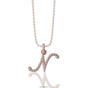 Collar de Oro con Diamante Natural Redondo de Vietnam, Unisex, en Oro Amarillo, Blanco y Rosa, con Certificado GIA, Letra 'N' - Product Image 3