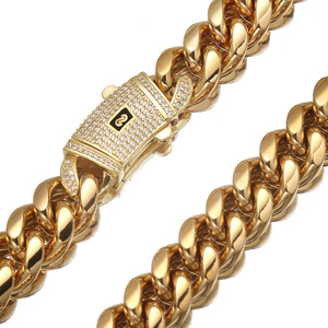 Vente en gros Collier à chaîne cubaine 6-14mm glacé pour hommes Bijoux à chaîne cubaine de luxe en acier inoxydable 316L plaqué or 14 ct 18 ct - Product Image 6