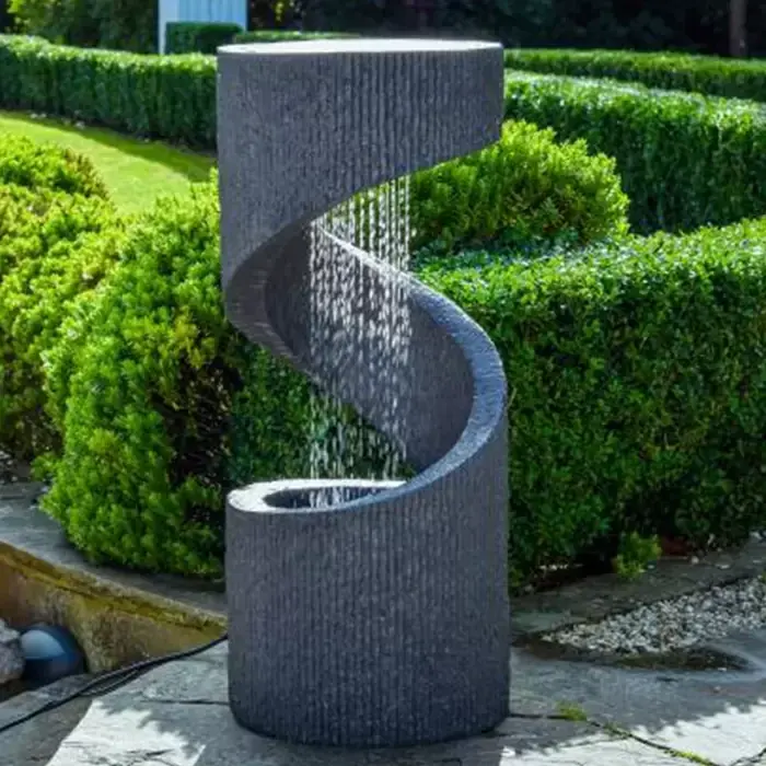 Hot Selling Resin LED Waterfall Faux Granite & Terrazzo Spiral Design Garden Decor Ornament