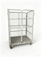 Chariot en treillis métallique pliable en acier galvanisé électrostatique Q235 à quatre roues, conteneur industriel HDNT