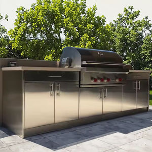 مطبخ حديث من الفولاذ المقاوم للصدأ وحدات شواية وحوض جزيرة بالهواء الطلق للطبخ في الفناء الخارجي - Product Image 1