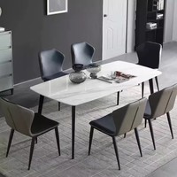 Ensemble Table à Manger Rectangulaire en Marbre Luxe Moderne et Chaises 4-6 Places, pour Restaurant, Salon, Pierre Frittée, Meubles Métalliques Design