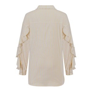 Estate personalizzata in tinta unita stile coreano Beige Vintage elegante manica da ufficio in <span class=keywords><strong>Lurex</strong></span> con righe top camicette da donna - Product Image 2