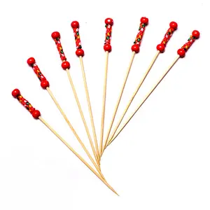 High quality disposable party colorful skewers flat paddle bamboo food pick bamboo stick skewers