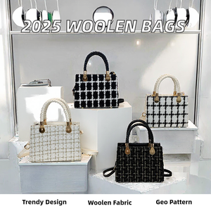 Nouveauté 2025 : Sacs à main en laine à carreaux pour femmes, sacs à bandoulière noirs et blancs avec motif géométrique, sacs tendance pour femmes - Product Image 2