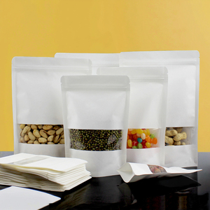 9*14 + 3cm thân thiện với môi Trắng Ziplock Kraft nâu Giấy Thủ Công đứng lên túi với cửa sổ bao bì thực phẩm túi dây kéo - Product Image 1