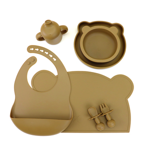 Juego de Platos de Silicona de Grado Alimenticio para Bebés con Succión, Baberos para Niños, Vajilla con Diseño de Oso de Dibujos Animados, Libre de BPA - Product Image 3
