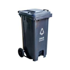 Grande poubelle extérieure en plastique 120L à commande au pied avec roues pour tri des déchets médicaux, rectangulaire en HDPE - Product Image 1