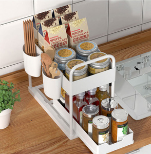 Étagères de <span class=keywords><strong>rangement</strong></span> multifonctionnelles pour la salle de bain et la cuisine sous l'évier Organisateur de meuble Panier coulissant en métal à 2 niveaux - Product Image 5